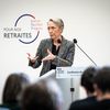 La Première ministre, Elisabeth Borne, lors de la présentation de la réforme des retraites, le 10 janvier 2023 à Paris. (XOSE BOUZAS / HANS LUCAS / AFP)