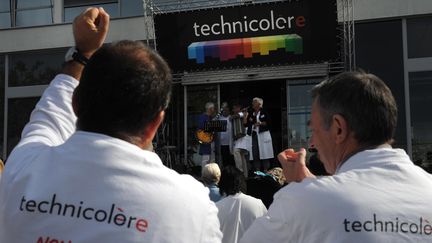 Manifestation des salari&eacute;s de Technicolor, le 20 septembre 2012 dans leur usine d'Angers (Maine-et-Loire). (LAURENT COMBET / LE COURRIER DE L'OUEST / MAXPPP)