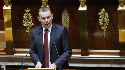 Le ministre du Travail Olivier Dussopt à l'Assemblée nationale, à Paris (France), le 3 octobre 2022.&nbsp; (LUDOVIC MARIN / AFP)