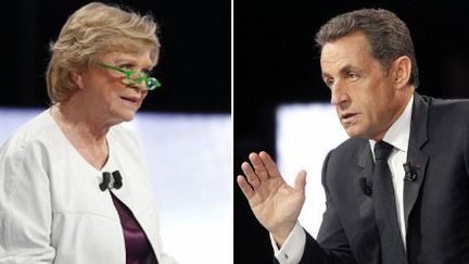 Eva Joly, candidate Europe Ecologie-Les Verts,&nbsp;et Nicolas Sarkozy, candidat UMP. (AFP / MONTAGE FTVI )