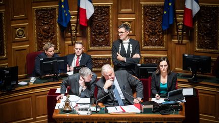 Le président du Sénat, Gérard Larcher, préside une séance, le 6 novembre 2023, à Paris. (XOSE BOUZAS / HANS LUCAS / AFP)