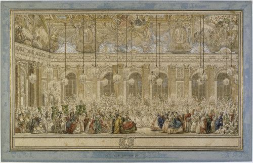 Bal masqué donné pour le mariage du dauphin - Charles Nicolas Cochin le Jeune Vers 1745 - Encre brune,rehauts de blanc, aquarelle avec lavis gris, plume
 (RMN-Grand Palais (musée du Louvre) / Michèle Bellot )