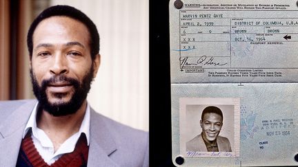 Marvin Gaye et son passeport, retrouvé dans un vieux disque
 (A gauche, photo Eugene Adebari / REX / SIPA - A droite, Antiques Roadshow (PBS))