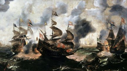 "Combat de vaisseaux hollandais contre des galères turques"  Huile sur toile Valenciennes
 (Musée des Beaux-Arts de Valenciennes / Photo C. Thériez)