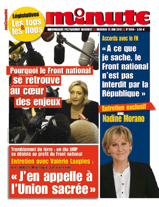 Une du journal Minute dans lequel s'exprime Nadine Morano. (DR)