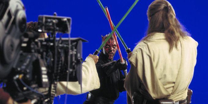 Sur le tournage de &quot;Star Wars Episode 1 : La Menace fantôme&quot; de George Lucas
 (Twentieth Century Fox France)