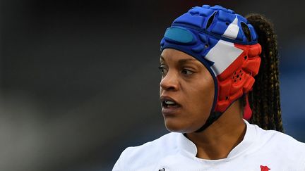 Safi N'Diaye, deuxième ligne de l'équipe de France féminine de rugby, lors du Tournoi des six nations à Galsgow en Ecosse, le 25 octobre 2020. (ANDY BUCHANAN / AFP)