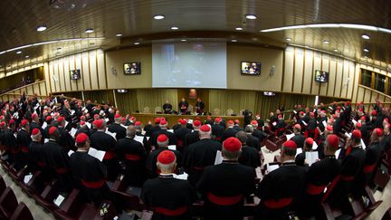 Les cardinaux se sont retrouv&eacute;s lundi 4 mars 2013, au Vatican.&nbsp; (OSSERVATORE ROMANO / AFP)