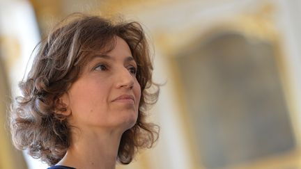 Audrey Azoulay pendant la présentation des nominations aux Molières, le 14 avril 2016, au ministère de la Culture, à Paris. (MIGUEL MEDINA / AFP)