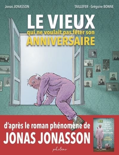 Couverture du roman graphique "Le vieux qui ne voulait pas fêter son anniversaire". (EDITIONS PHILEAS)