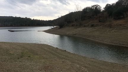 Le lac de Saint-Cassien touché par la sécheresse, à Montauroux, dans le Var. (HUGO CHARPENTIER / RADIO FRANCE)