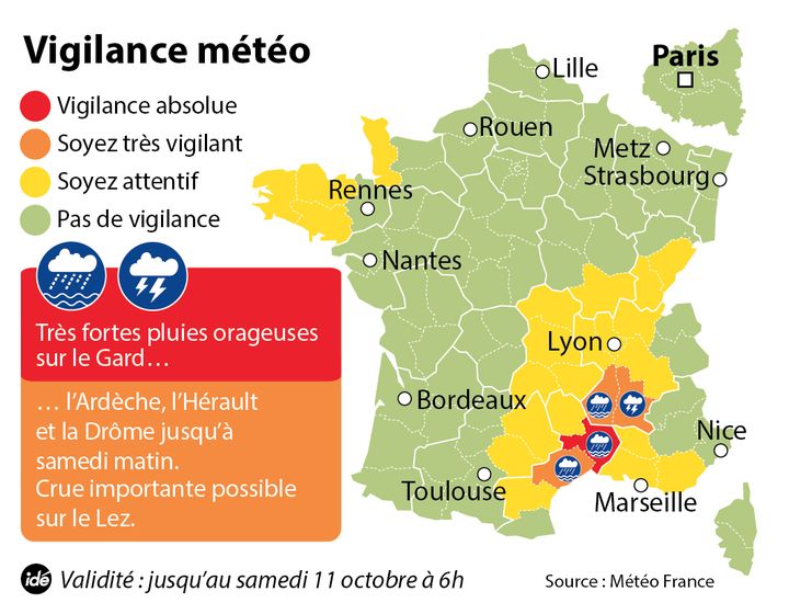 &nbsp; (Le Gard placé en vigilance rouge © Idé)