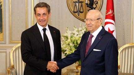 Nicolas Sarkozy et Béji Caïd Essebsi, le président tunisien, au Palais de Carthage, le 20 juillet 2015. (Pool / Presidency Office / ANADOLU AGENCY)