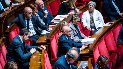 Les députés LR lors des questions au gouvernement, le 15 mai 2023. (XOSE BOUZAS / HANS LUCAS / AFP)