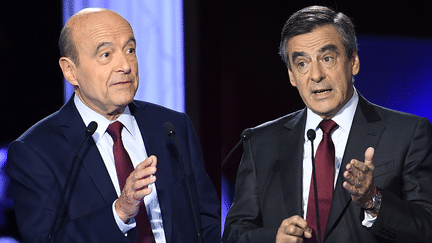 Alain Juppé et François Fillon lors d'un débat télévisé avant le premier tour de la primaire à droite, le 3 novembre 2016. (AFP)