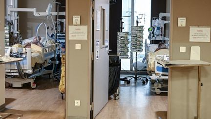 Des patients du Covid-19 dans le service réanimation de l'hôpital Avicenne à Bobigny (Seine-Saint-Denis), le 8 février 2021. (BERTRAND GUAY / AFP)