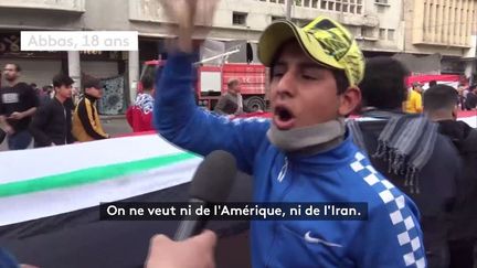 Un jeune manifestant irakien à Bagdad, vendredi 10 janvier 2020. (FRANCEINFO)