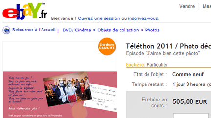 Capture d'&eacute;cran du site eBay, sur lequel est mise aux ench&egrave;res la photo de "Bref". (FTVi)