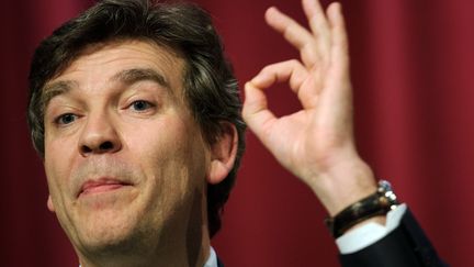 Arnaud Montebourg, le ministre du Redressement productif, le 27 f&eacute;vrier 2014 &agrave; Mulhouse (Haut-Rhin). (SEBASTIEN BOZON / AFP)