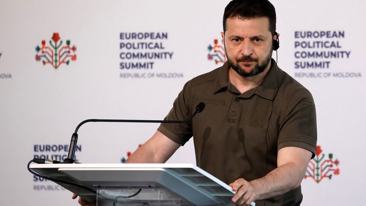 Ukrainian President Volodymyr Zelensky during the second summit of the European Political Community in Bulboaca, Moldova, on June 1, 2023. (LUDOVIC MARIN / AFP)