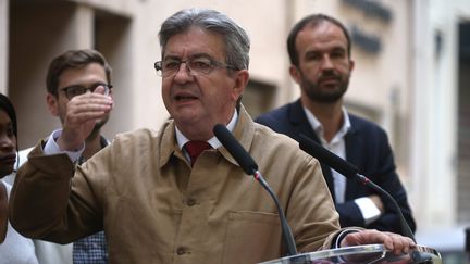 Jean Luc Mélenchon et Manuel Bompard, le 12 mai 2022, à Marseille.&nbsp; (ALAIN ROBERT / SIPA)