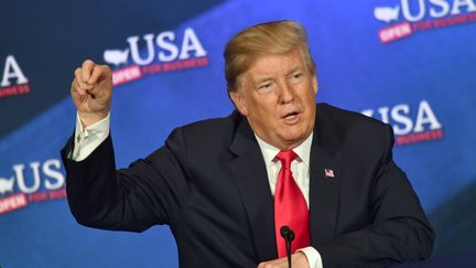 Donald Trump, le 4 mai 2018, à Dallas (Texas), lors du congrès annuel de la NRA, le lobby des armes aux Etats-Unis.&nbsp; (NICHOLAS KAMM / AFP)