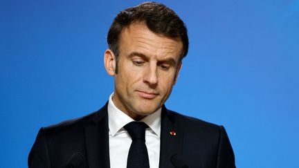 Le président de la République, Emmanuel Macron, le 24 mars 2023 à Bruxelles (Belgique). (LUDOVIC MARIN / AFP)