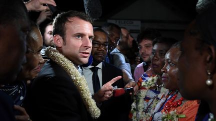 Emmanuel Macron à Dzaoudzi (Mayotte), le 26 mars 2017, lors de la campgane présidentielle. (ERIC FEFERBERG / AFP)