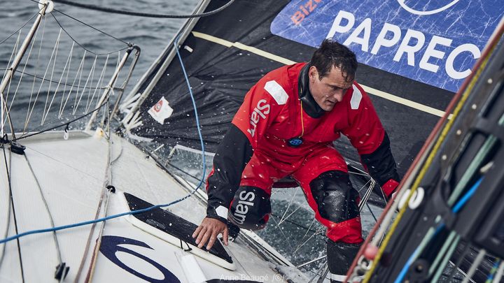 Edouard Golbery, lors d'un entraînement en mer, le 14 avril 2024. (ANNE BEAUGE


)