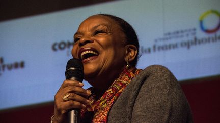 Christiane Taubira lors du Festival étonnants voyageurs, le 5 juin 2017, à Saint-Malo ( Ille-et-Vilaine). (MARTIN BERTRAND / HANS LUCAS / AFP)