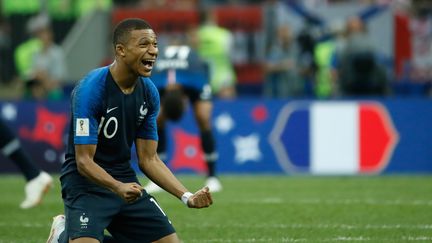 La joie de Kylian Mbappé, après la victoire de l'équipe de France en finale de la Coupe du monde de football, dimanche 15 juillet (ODD ANDERSEN / AFP)