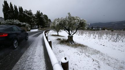 Un paysage enneigé dans le Var, le&nbsp;2 décembre 2017. (MAXPPP)