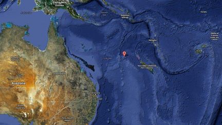 L'&icirc;le Sandy Island appara&icirc;t sur Google Earth, mais n'existe pas, r&eacute;v&egrave;le une &eacute;quipe de chercheurs australiens, le 22 novembre 2012. (GOOGLE MAPS / FRANCETV INFO)