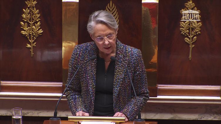 Elisabeth Borne speaks before the National Assembly in Paris, March 16, 2023. (FRANCEINFO)