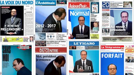 Montage des unes de la presse datées du 2 décembre 2016 après le&nbsp;renoncement de François Hollande pour la présidentielle 2017. (DR)