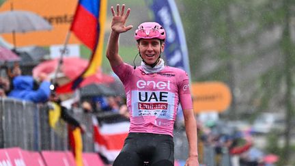 Tadej Pogacar célèbre sa cinquième victoire sur le Tour d'Italie, le 21 mai 2024. (MAXPPP)