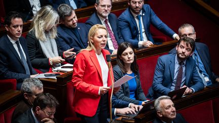 Edwige Diaz, député de Gironde et vice-présidence du Rassemblement National, le 12 décembre 2023. (XOSE BOUZAS / HANS LUCAS)