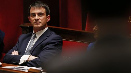 Le Premier ministre, Manuel Valls, dans l'h&eacute;micycle de l'Assembl&eacute;e nationale &agrave; Paris, le 8 avril 2014, &agrave; l'occasion de son discours de politique g&eacute;n&eacute;rale face aux d&eacute;put&eacute;s. (PATRICK KOVARIK / AFP)