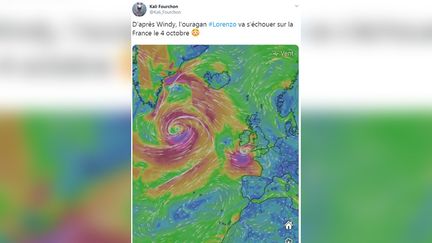 Un tweet faisant référence à l'arrivée de l'ouragan Lorenzo sur les cotes françaises. (CAPTURE ECRAN TWITTER)