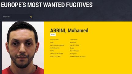 L'avis de recherche qui visait&nbsp;Mohamed Abrini, publié sur le site d'Europol, l'office de police criminelle intergouvernemental européen. (EUROPOL)