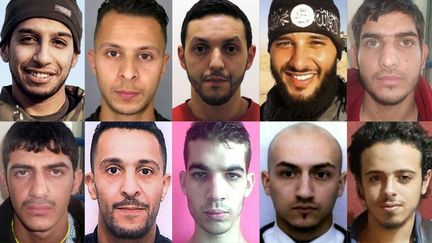 De gauche à droite :&nbsp;Abdelhamid Abaaoud,&nbsp;Salah&nbsp;Abdeslam,&nbsp;Mohamed Abrini et&nbsp;Foued Mohamed-Aggad. (FEDERAL POLICE / POLICE NATIONALE / AFP)