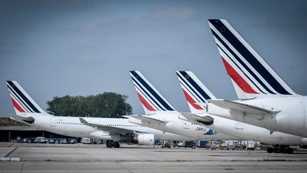 Des appareils de la compagnie Air France sur le tarmac de l'aéroport de Roissy-Charles de Gaulle. le 3 mai 2018. (STEPHANE DE SAKUTIN / AFP)