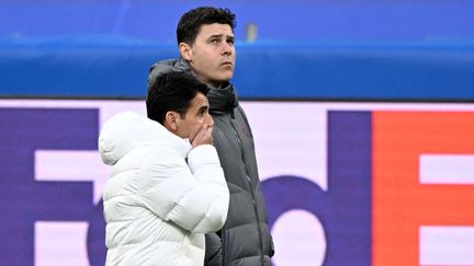 Mauricio Pochettino a l'entraînement du PSG, le 8 mars 2022 au Santiago Bernabeu de Madrid, avant le huitième de finale retour de Ligue des champions. (GABRIEL BOUYS / AFP)