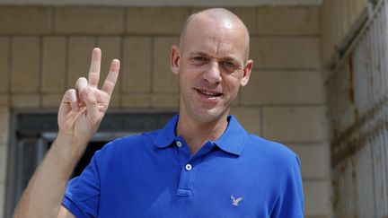 Salah Hamouri, avocat franco-palestinien, libéré après plus d'un an de détention en Israël, le 30 septembre 2018, à Jérusalem. (AHMAD GHARABLI / AFP)