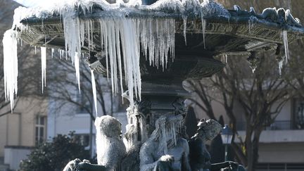 Une fontaine gelée à Angers, le 27 février 2018. (MAXPPP)