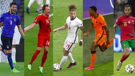 Manuel Locatelli, Mikkel Damsgaard, Kalvin Phillips, Denzel Dumfries et Renato Sanches ont brillé dans cet Euro 2021. (Ettore Ferrari / Catherine Ivill / Jurgen Fromme / Koen Van Weel / Darko Bandic /AFP)