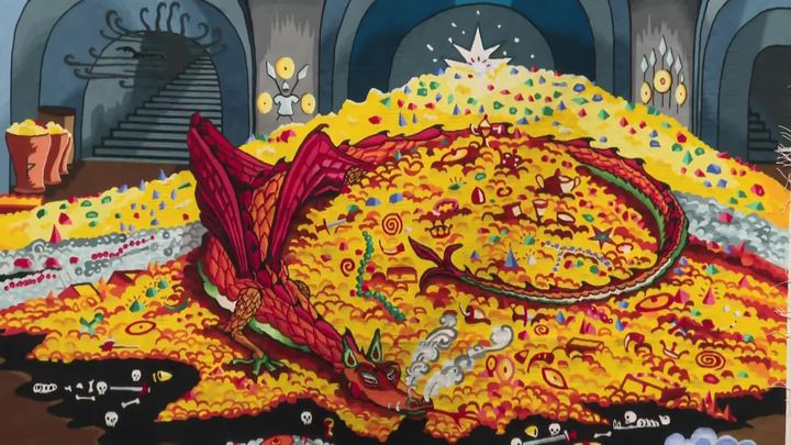 "Conversation with Smaug", une tapisserie qui a demandé 900 heures de travail aux lissières d'Aubusson. (L. Claveau / France Télévisions)