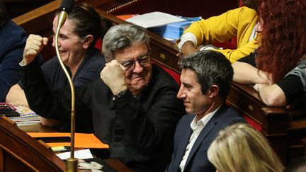 Jean-Luc Mélenchon et François Ruffin à l'Assemblée nationale, en 2020. (LUDOVIC MARIN / AFP)