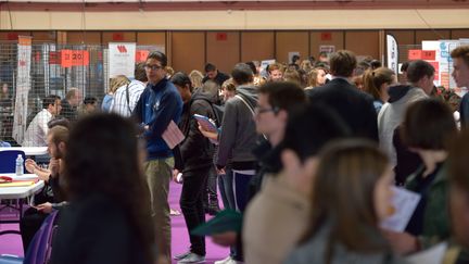 Des visiteurs participent au Salon pour l'emploi de Valence (Dr&ocirc;me), le 21 avril 2015. (CHRISTOPHE ESTASSY / CITIZENSIDE / AFP)