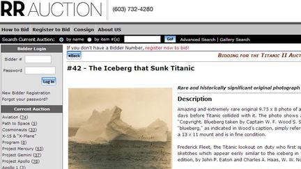 La photo de l'iceberg pr&eacute;sent&eacute;e sur le site internet de la maison d'ench&egrave;res RR Auction (capture d'&eacute;cran). (RR AUCTION / FRANCETV INFO)